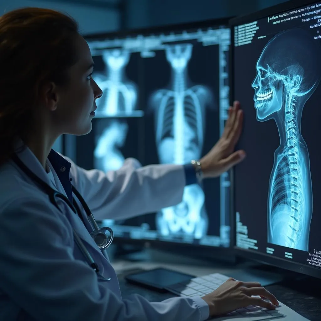 Médica revisando resultado de IA